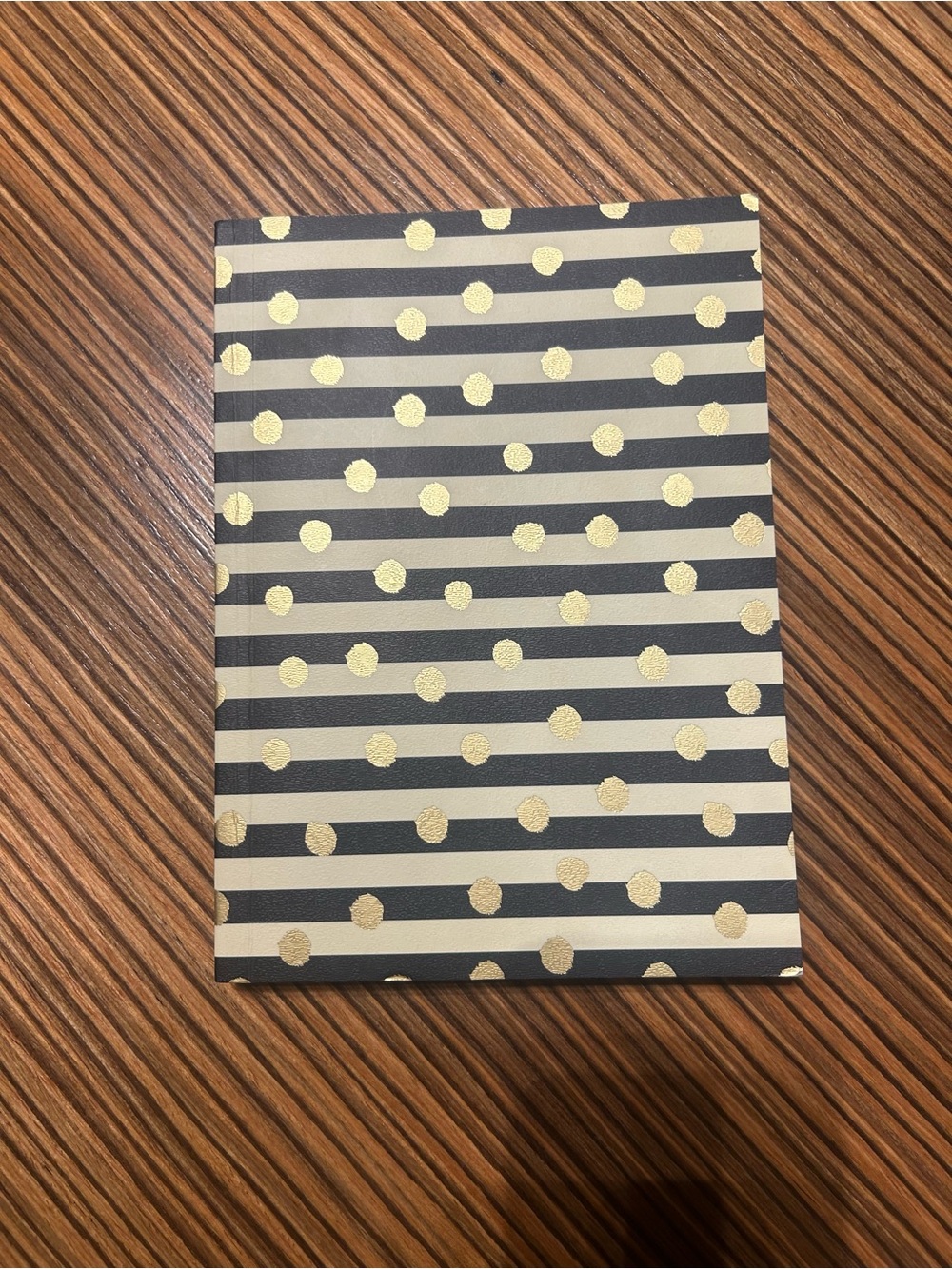Striped Black and Cream Notebook with Gold Dot Detail